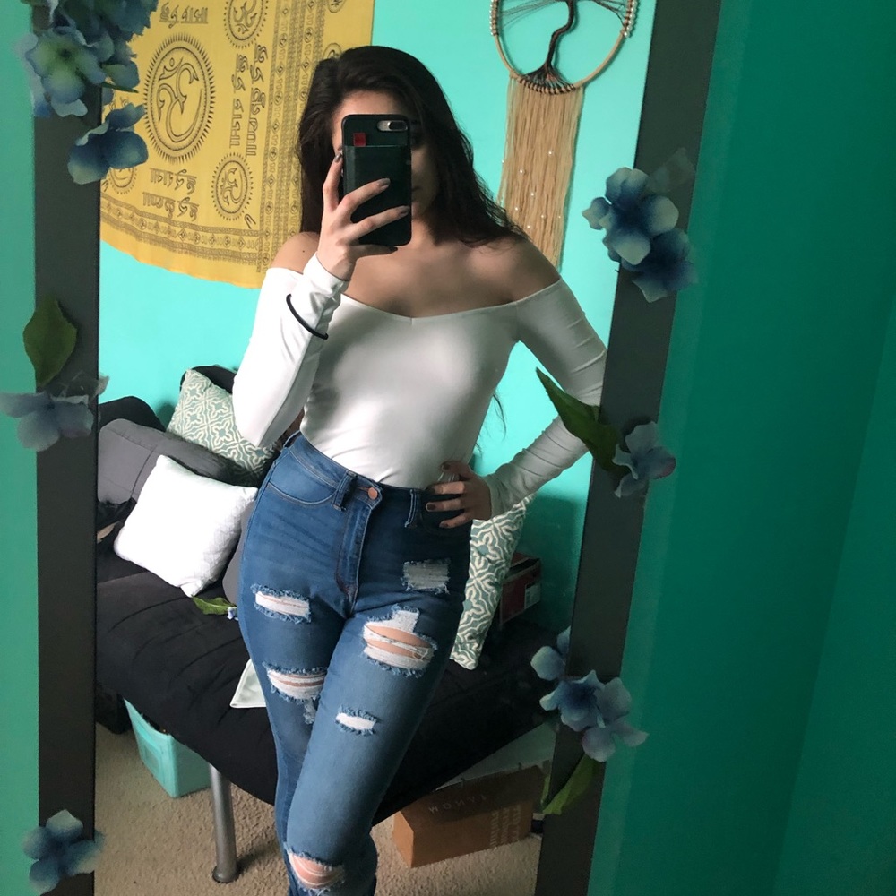 Off the shoulder white long sleeve